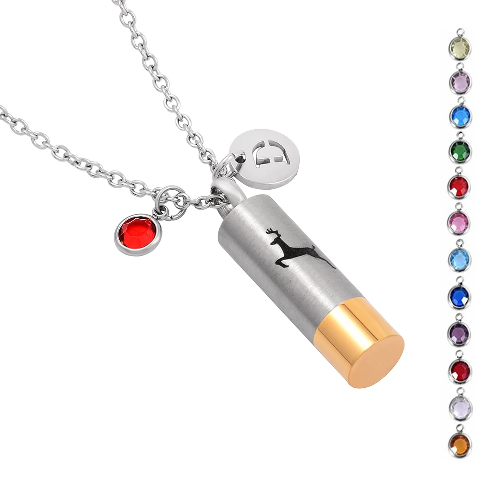 IJD8424 Stainless Steel Deer Engraved Cylinder Urn Pendant Necklace Memorial Ash Keepsake Cremation Jewelry | Украшения и