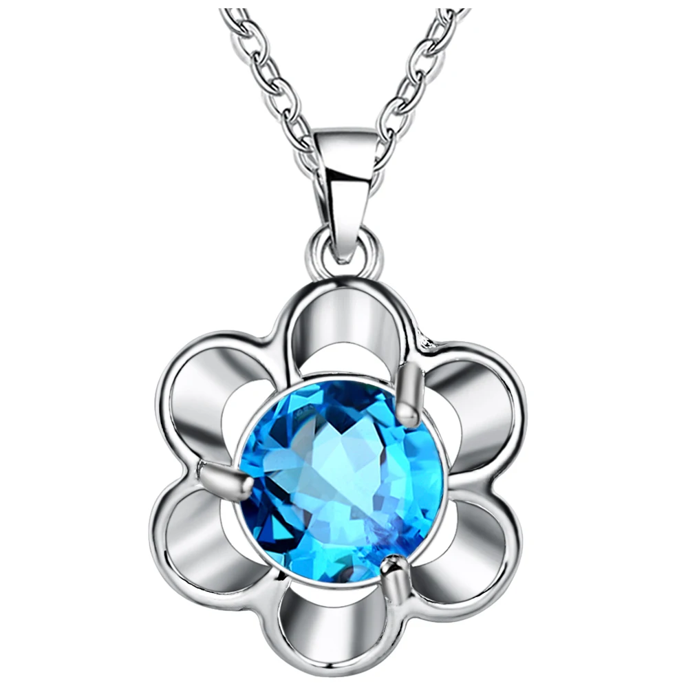 Ожерелье с кристаллом и цветком 5 цветов посеребренное ожерелье подвеской модное