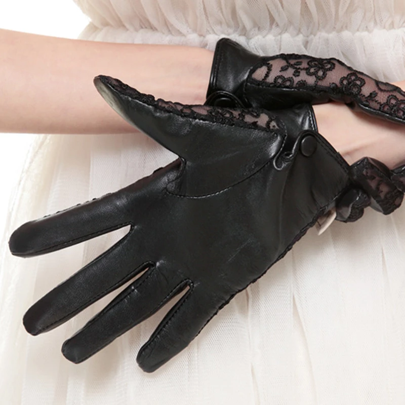 Женщины Перчатки Элегантные Натуральная Кожа Овчины Кружева бантом Высокого