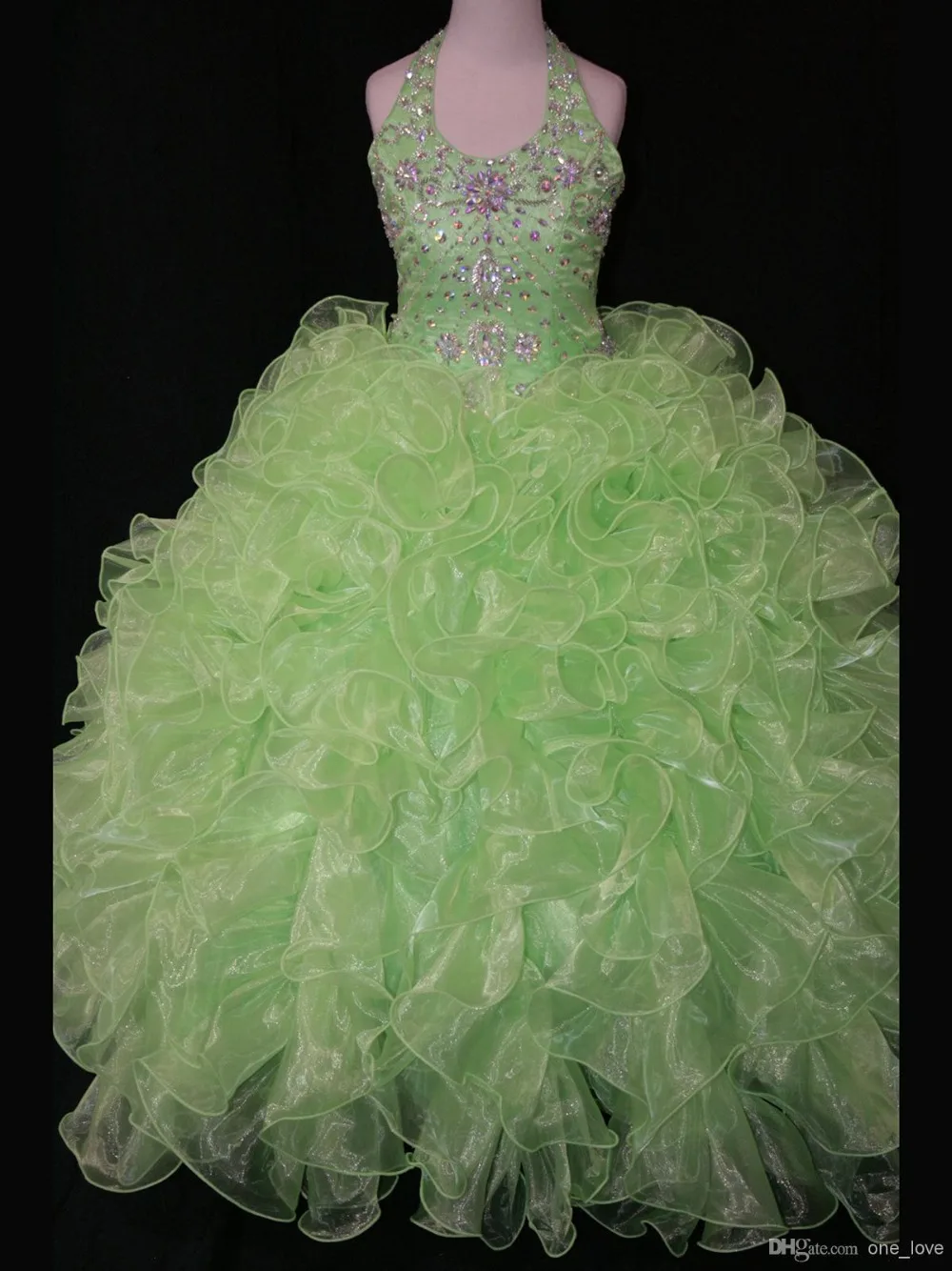 Halter Ruffle Actual Image Organza Beaded Lovely Girl's Pageant Real Sample Dresses Floor Length Glitz Flower Ball Gowns | Свадьбы и