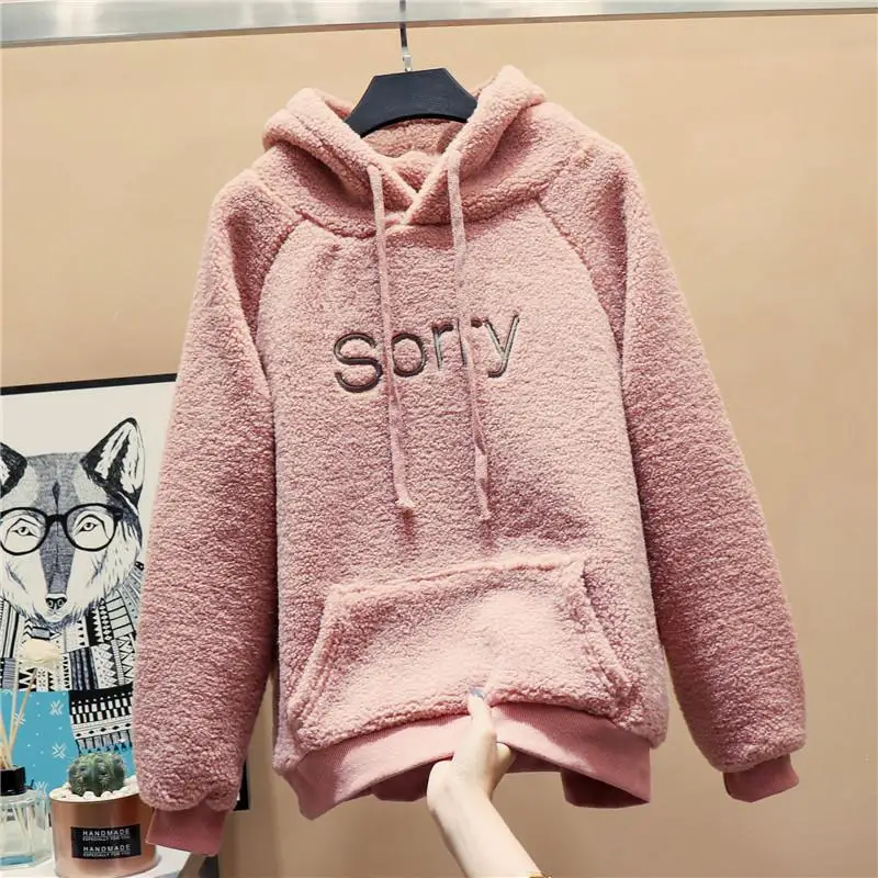 Новое осенне зимнее пальто с милым капюшоном и принтом извините Harajuku свободные