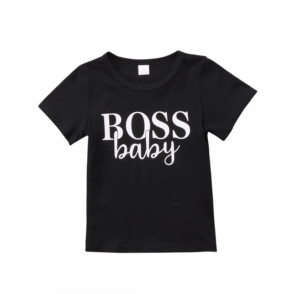 2018 летняя детская черная футболка с принтом Boss Детская коротким рукавом для