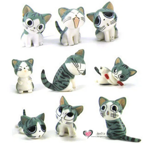 

Free shipping Ch Cat Mini Figures 9pcs/lot PVC toys cute pet cheese sweet cake car party office home decoration gifts