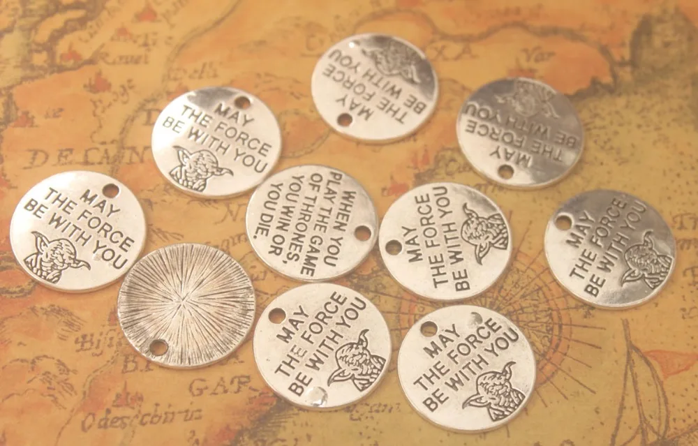 30 шт. ювелирные изделия серебряный Металл круглые слова бирки подвески Подвески