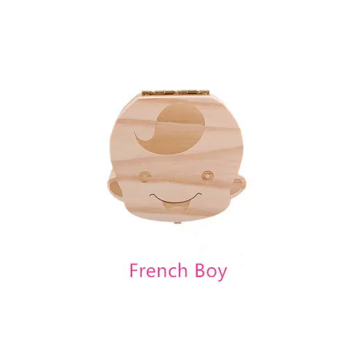 Boy French Зубная коробка, Португалия, английский, голландский, испанский, русский, французский, немецкий текст, для маленьких мальчиков и девочек, деревянный ящик, органайзер для молочных зубов, держатель - Цвет: Boy French