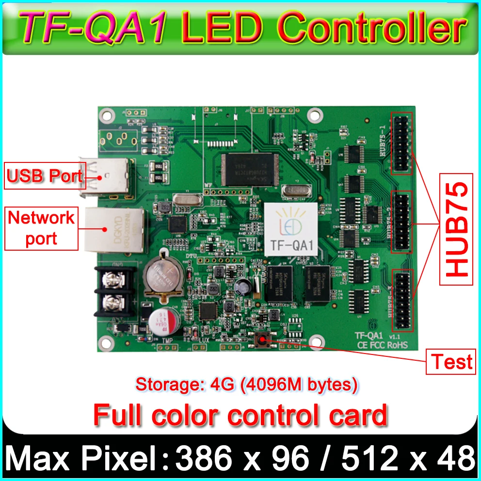 

TF-QA1 Full color LED Sign control card, U disk control card, Hub75 port RGB Led Display controller Storage 4G (4096M bytes)