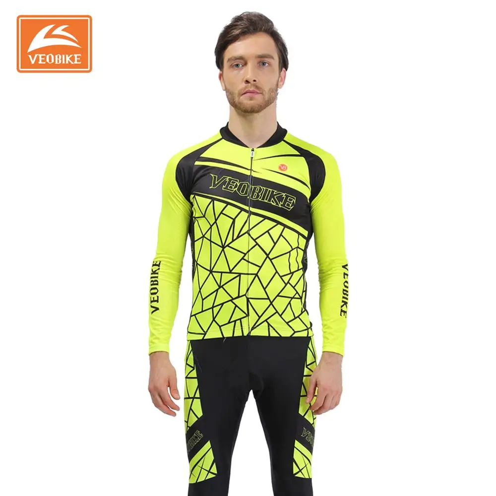 VEOBIKE Fluorescence Style Cycling Jersey Long Sleeve Shirts Ciclismo Maillot MTB Bike Bicycle Jacket Quick Dry Clothing | Спорт и