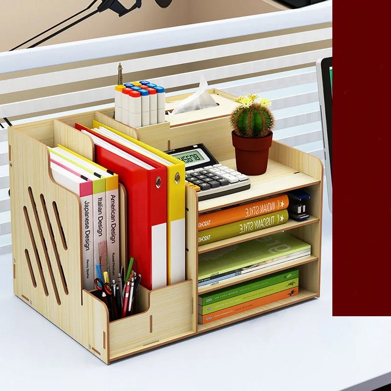 Large Multi-Function DIY Desk Storage Racks Office Supplies File Documents Organizer Shelf Multi-Layer Wooden Bookshelf | Дом и сад
