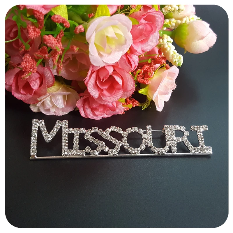 USA States Theme Gift Bling Rhinestone &quotMISSOURI&quot State Word Pin Crystal Brooch Jewelry | Украшения и аксессуары