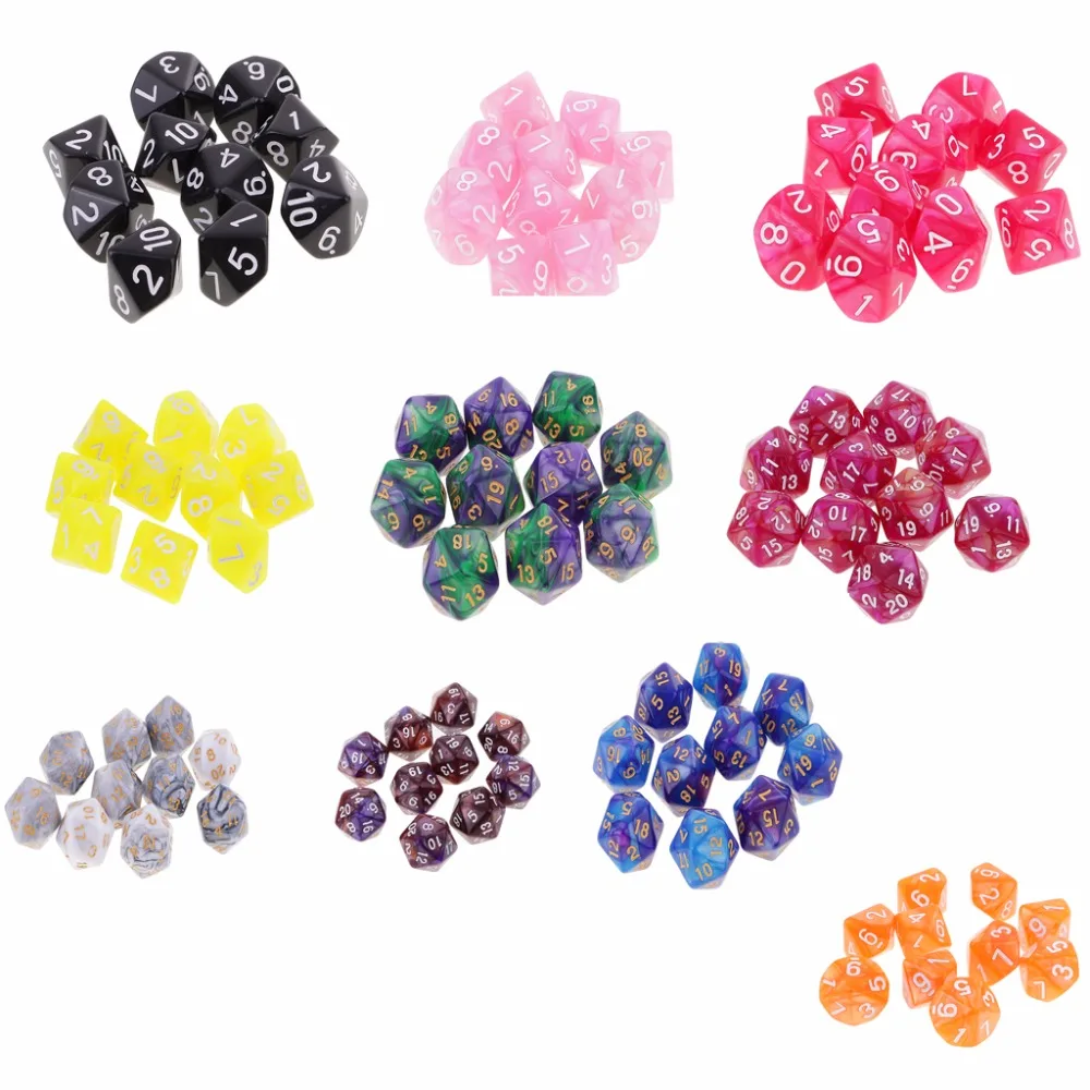 Новые 10 шт 20 сторонних акриловых игральных костей D20 многогранные игральные кости для подземелий драконов настольные игры Зеленый Фиолетовый Кемпинг Туризм Путешествия игральные кости