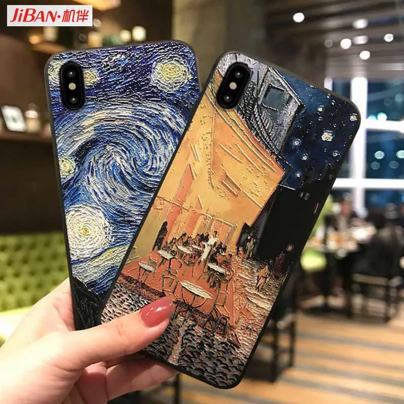 JIBAN For Samsung S10plus Cover Oil Painting Scrub 3D Painted Embossed Phone Cases XiaoMi 8 Mix2 S9plus Note8 |