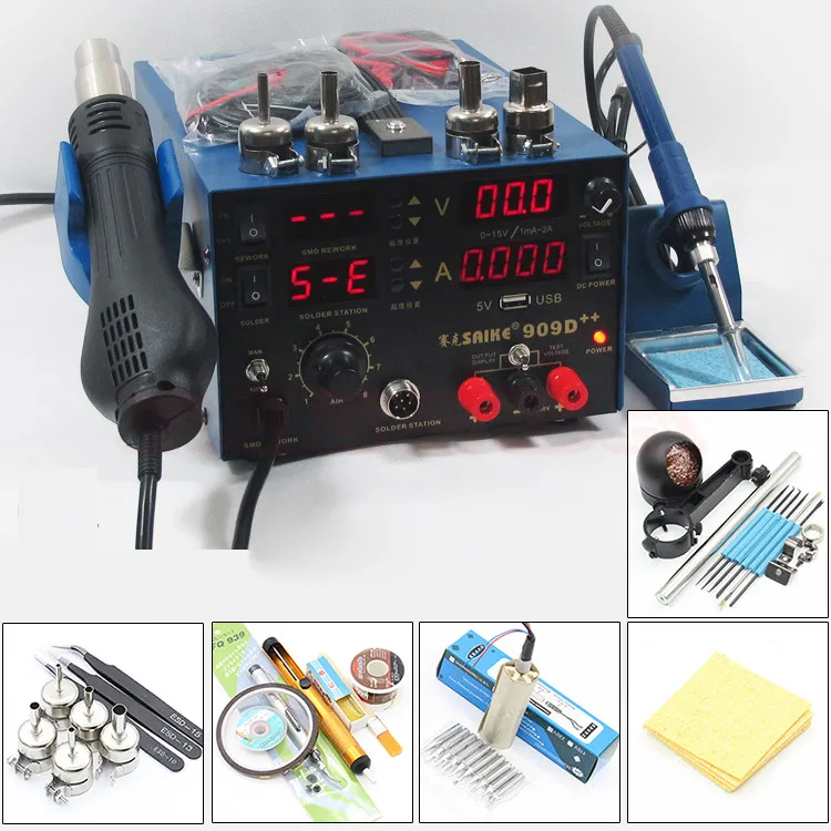 Паяльная станция SAIKE 909D + 3 в 1 с горячим воздухом паяльник тепловая пушка источник