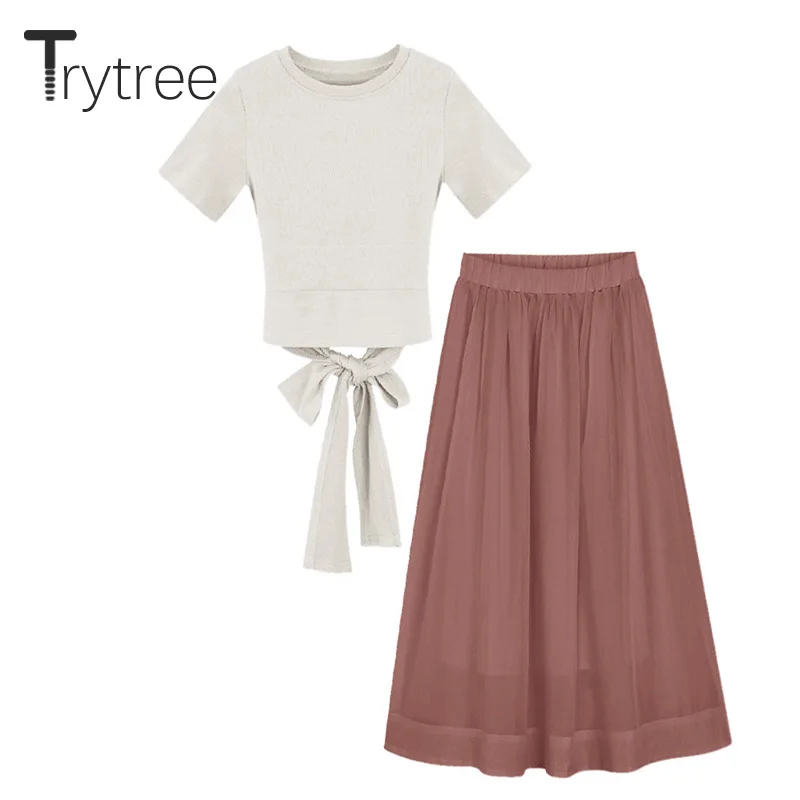Trytree/летний женский костюм из двух предметов романтический Повседневный