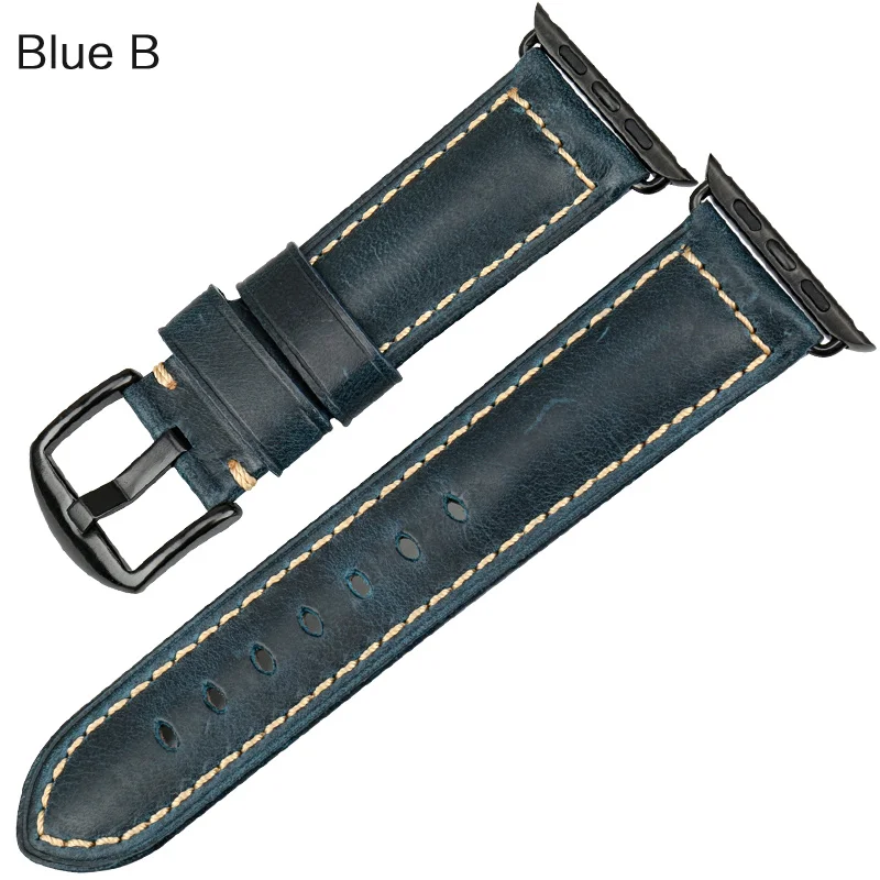 MAIKES для Apple Watch, ремешок 42 мм, 38 мм, 44 мм, 40 мм, серия 4, 3, 2, 1, iWatch, СИНИЙ Масляный воск, кожаный ремешок для Apple Watch, ремешок - Цвет ремешка: Blue B