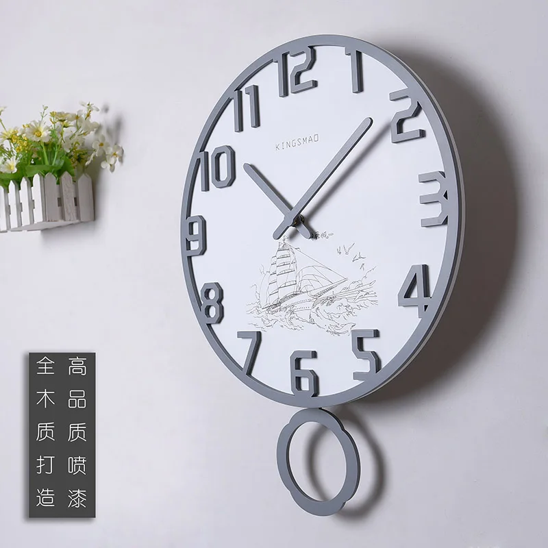 

Nordic Wooden Wall Clock Simple Personality Mute Swing Clock Home Living Room Bedroom Decoration
