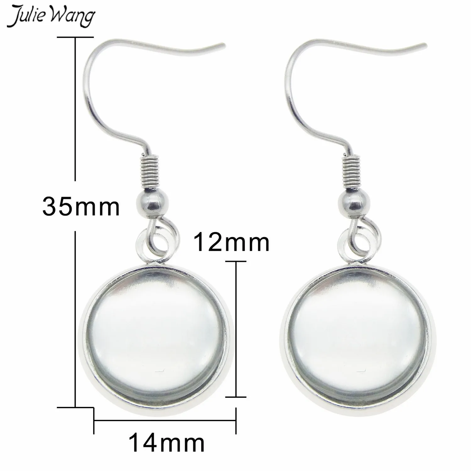 Julie Wang 5pair Stainless Steel Earring Wire Hook Dangle Setting Blank Tray with Glass Cameo Cabochon For DIY Findings | Украшения и