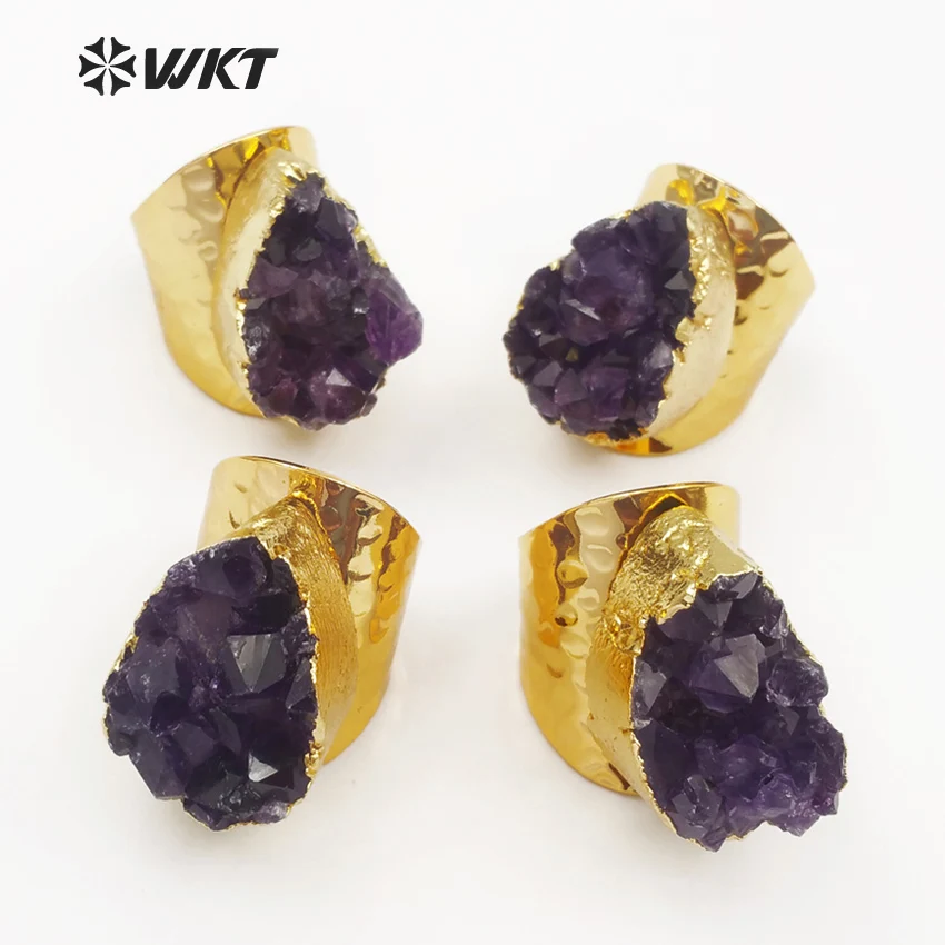 Get WT-R102 WKT Exclusive! wholesale 10pcs/lot purple stone women rings adjustable bright color big size ring classic style jewelry