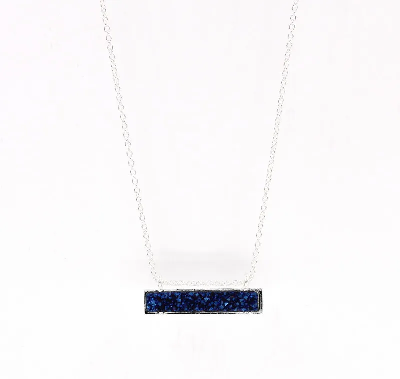 Blue SILVER Бар стиль квадратные геометрические смолы друзы из синего мраморного камня вставки колье ожерелье подвески - Окраска металла: Blue SILVER