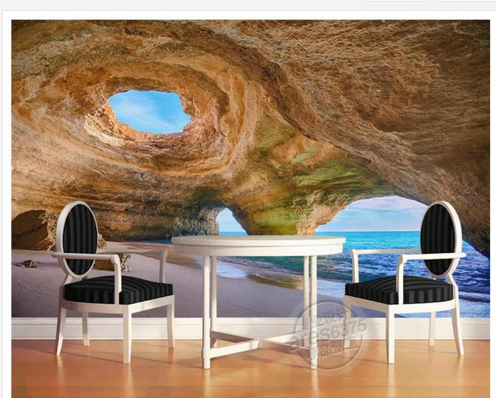 3d обои с пейзажем пейзаж живопись риф пещера картины фото окно Настенные |