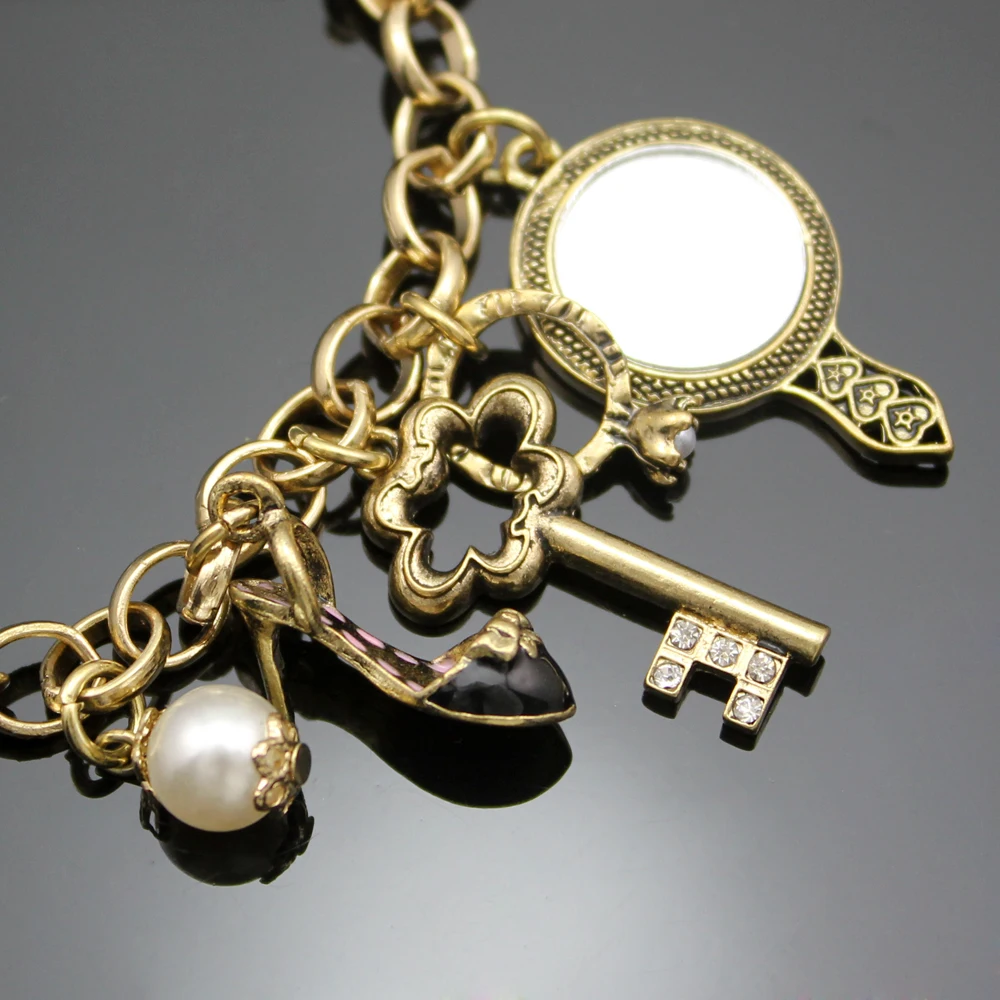 Винтажные зеркальные подвески в стране чудес бусины звеньевая цепь браслеты с