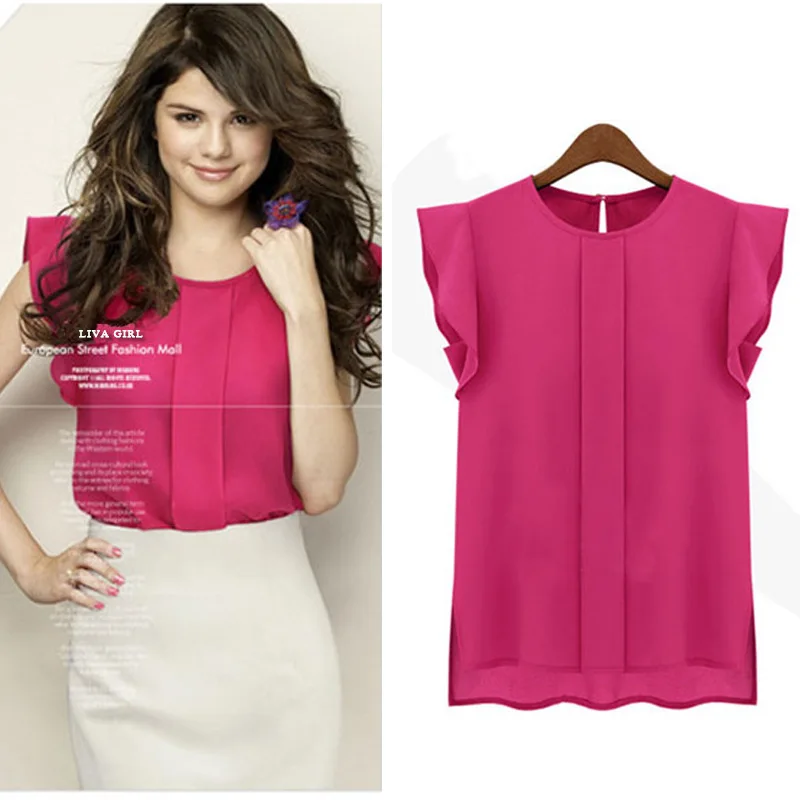 Summer New Women's Dress Large Size Solid Color Short Sleeve Chiffon Top |