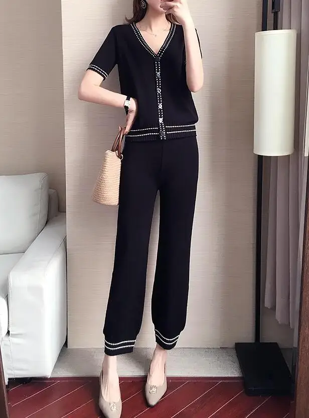 Женский трикотажный спортивный костюм Rlyaeiz летний короткий кардиган и брюки до