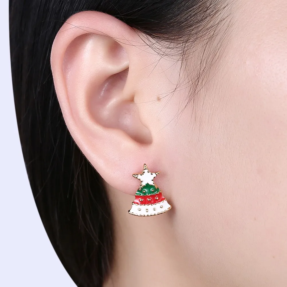 Kemstone Christmas Tree Candle Stud Earrings Asymmetrical Women Party | Украшения и аксессуары