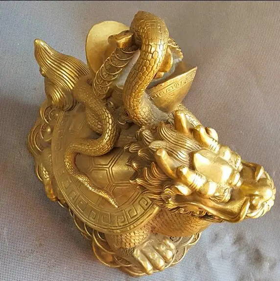 chinese China brass Feng shui xuan wu turtle snake Beast Ruishou lucky statue | Statues &amp Sculptures