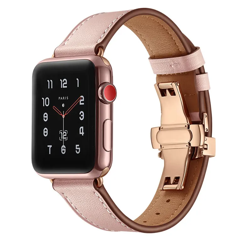 Ремешок из натуральной кожи для Apple Watch 3/2/1 42 мм 38 мм Iwatch Series 3 2 1 ремешок из нержавеющей стали бабочка Пряжка наручные часы