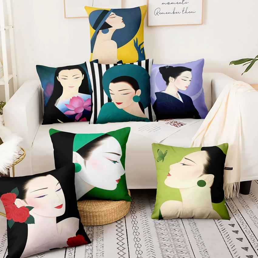 Современная гейш Для девочек с принтом и кружевом подушка для дома Наволочка