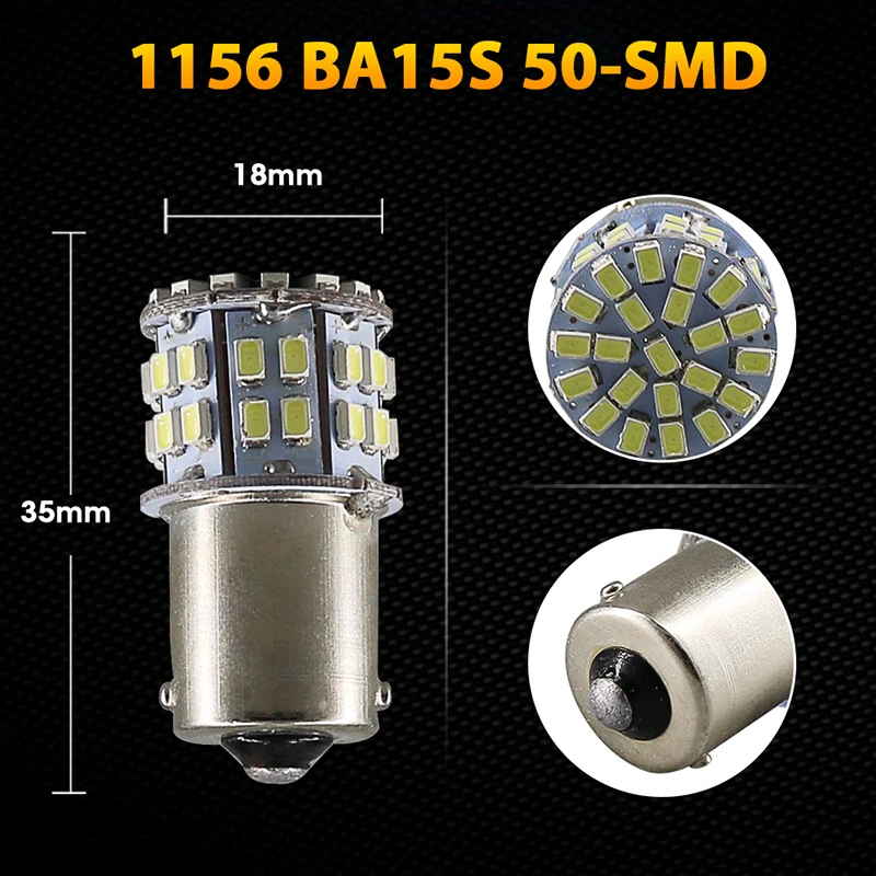 Roadot 4 шт. ВОДИТЬ Автомобиль 1156 BA15S 50 SMD лампочки для автомобилей Белый Обратный