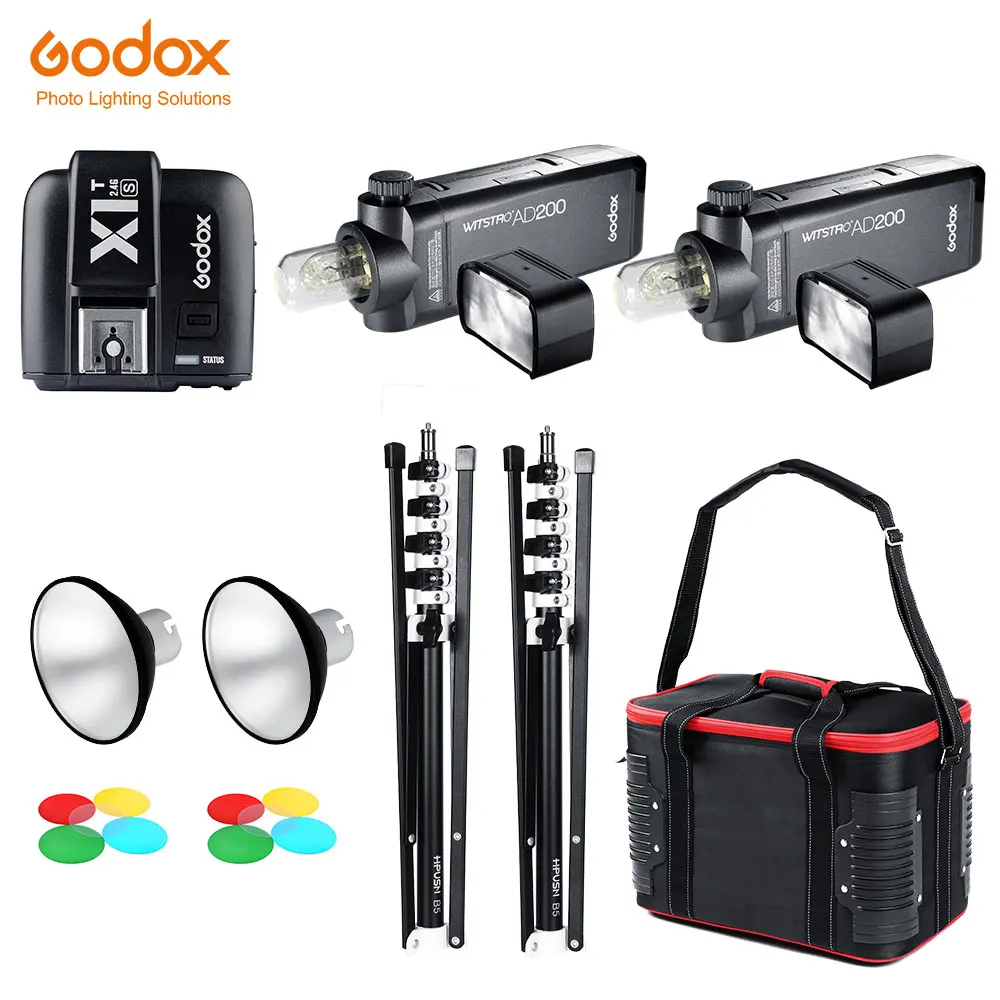 2х GODOX AD200 ttl высокоскоростной стробоскоп для синхронизации вспышки Встроенный 2,4G беспроводной+ 2х светильник подставка+ 2х AD-M Стандартный отражатель+ сумка для переноски - Цвет: for Sony