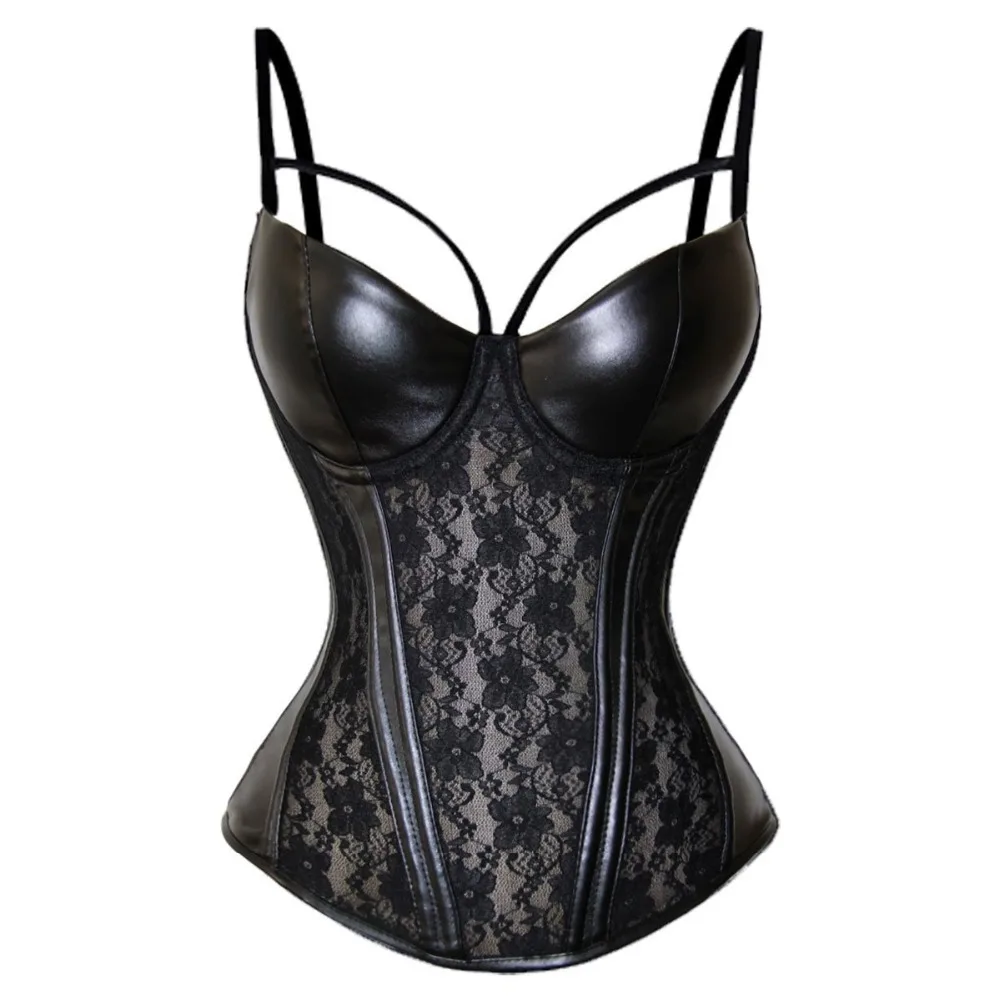 

Women Sexy Steampunk Gothic Corset Faux Leather Lace Up Corset Black Plus Size Brocade Overbust Corsets and Bustiers Plus Size