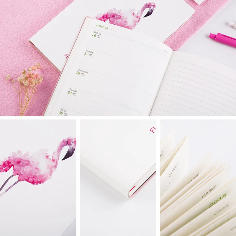 

Kawaii Flamingo 2018 Schedule Notebook Monthly Planner Organizer A5 Notebook Efficiency Manual
