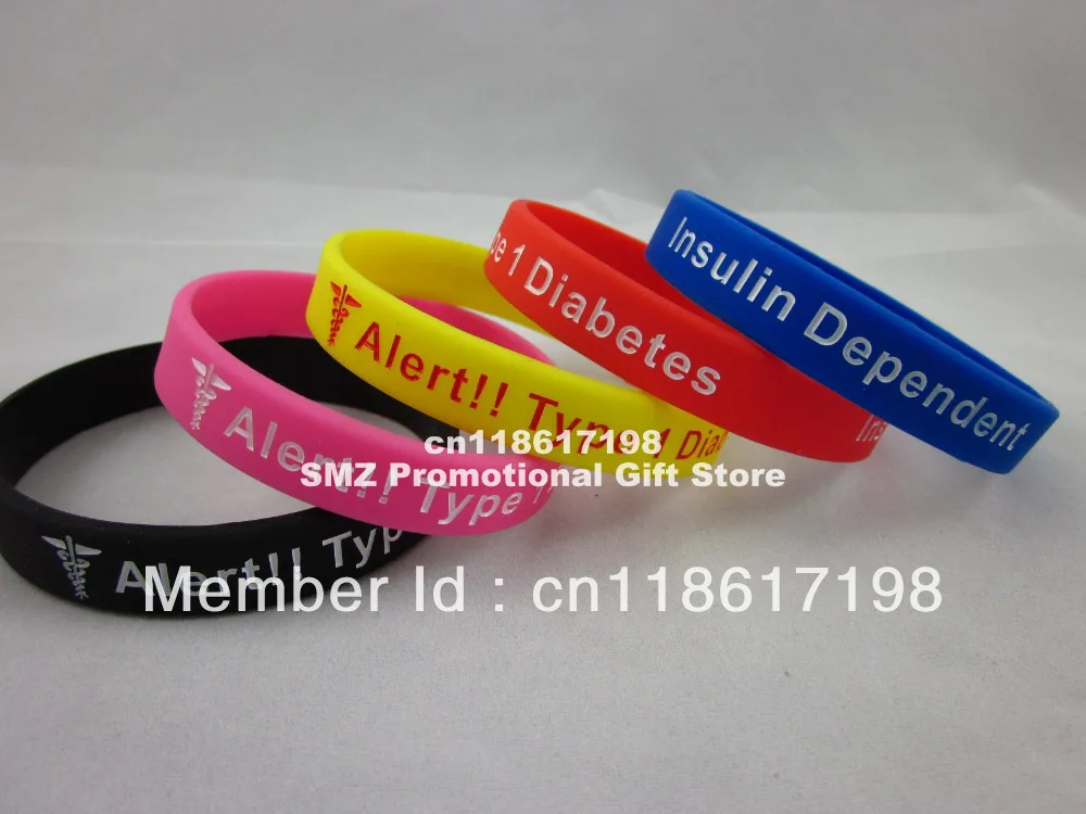 Type 1 Diabetes Insulin Dependent Medical Alert Silicone Wristbands silicon bracelet promotion gift 100pcs/lot | Тематическая