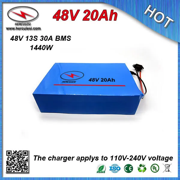 Дешевая цена ПВХ cased Электрический электровелосипед аккумулятор 48V 20Ah встроенный