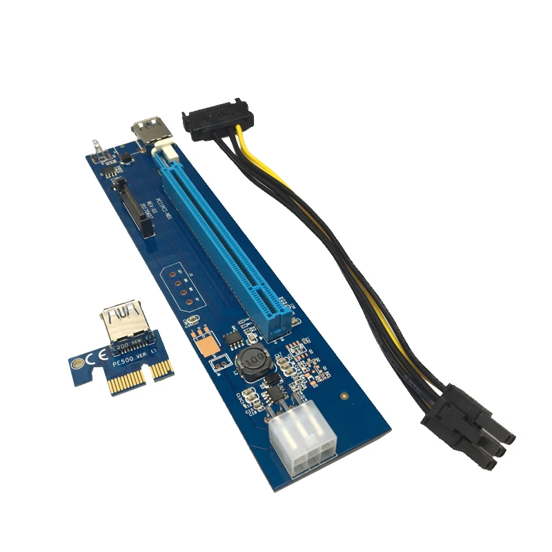 6 шт./лот PCIe PCI E Express Riser Card 1x к 16x USB 3 0 кабель для передачи данных SATA 6Pin источник