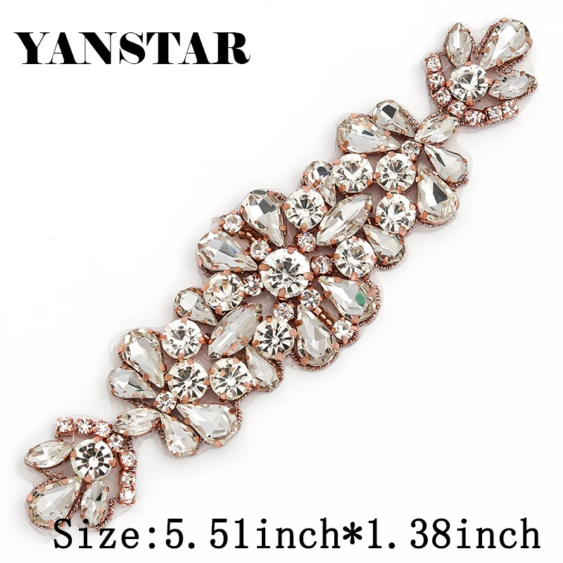 

YANSTAR (10pcs)Wholesale 14*5CM Bridal Sash Rose Gold Crystal Rhinestones Appliques Accessory For Bridal Gown Belt YS982