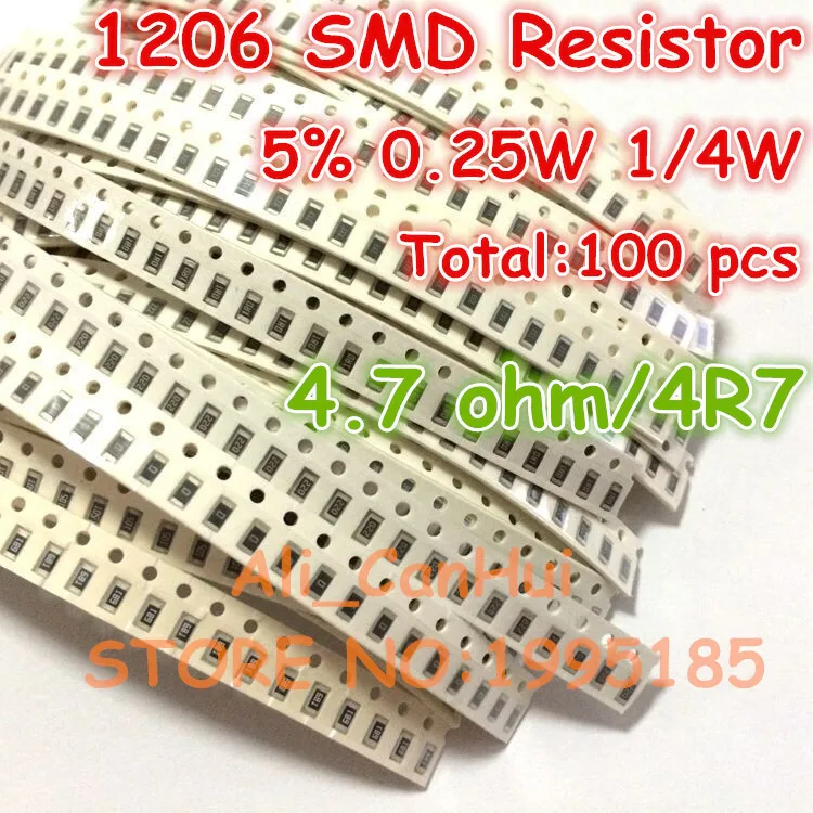100 шт./лот 1206 5% 4 7 Ом 4.7R 4R7 1/4 Вт 0 25 SMD резистор 3 2*1 6 мм | Строительство и ремонт