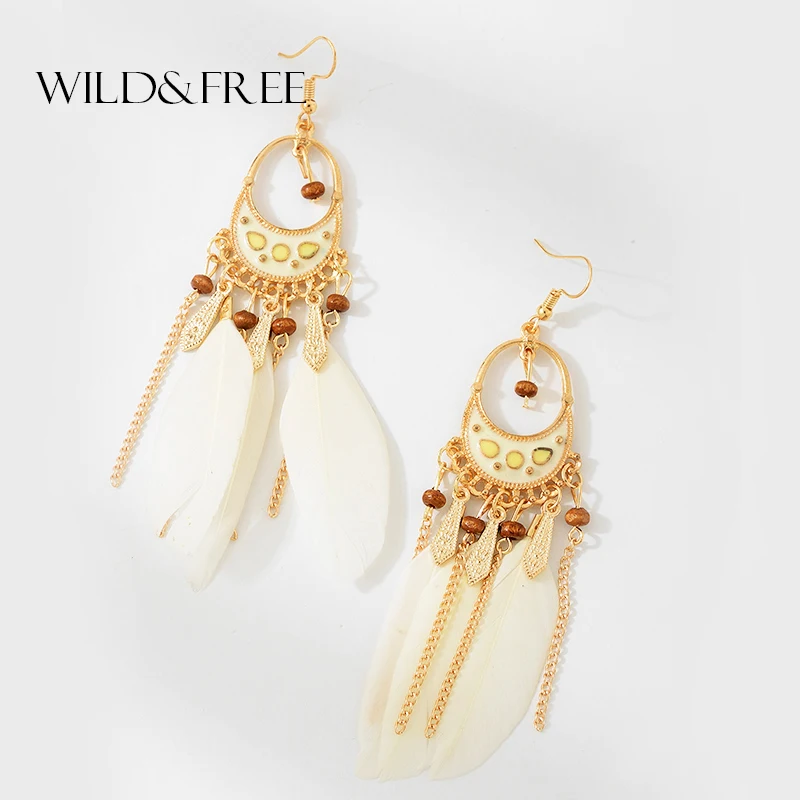 Wild & Free 2018 новые женские туфли с отделкой белыми перьями свисающие серьги для