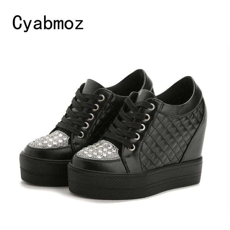 Cyabmoz Новых Женщин на Высоких каблуках Насосы Платформы зашнуровать Увеличения