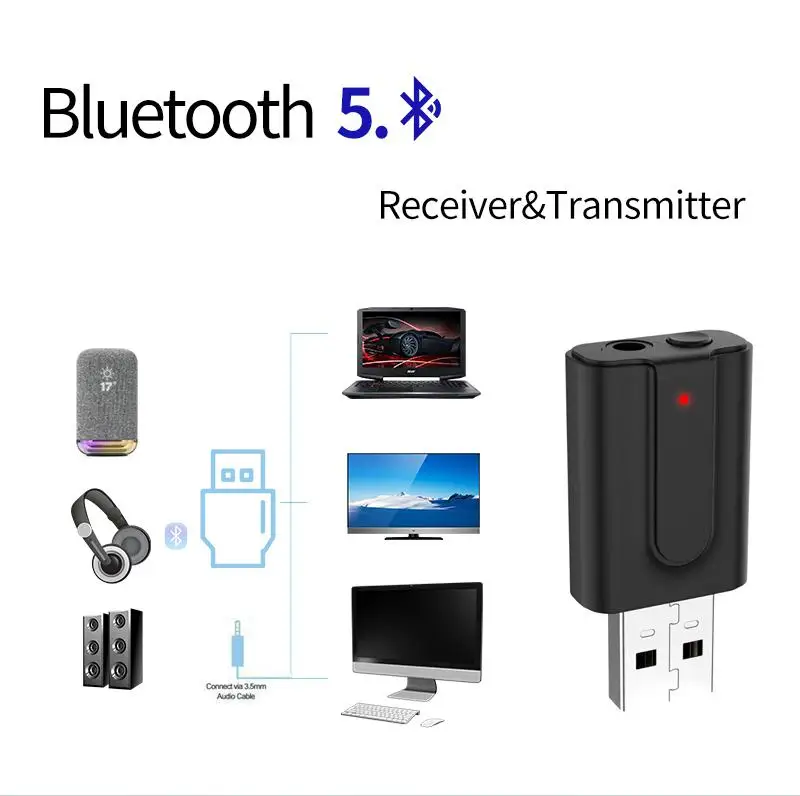 Беспроводной Bluetooth 5 0 передатчик приемник 3 мм AUX аудио адаптер для ТВ ПК динамик