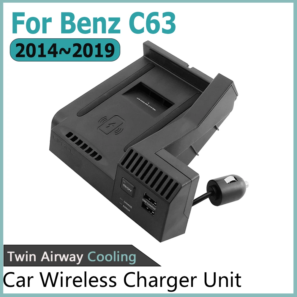 Автомобильное зарядное устройство Qi 10 Вт Беспроводное для Mercedes Benz C63 2014 ~ 2019 iphone