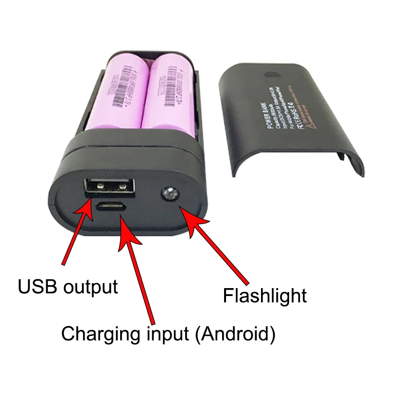 Чехол для батарей 2*18650 с фонариком светодиодный Android 2019 |
