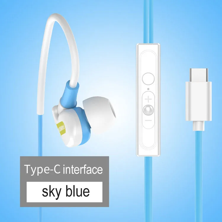 Синий Usb type C наушники стерео ушные крючки Спортивная гарнитура тип-c наушники с микрофоном для Letv Xiaomi Oneplus Nokia samsung LG - Цвет: Синий