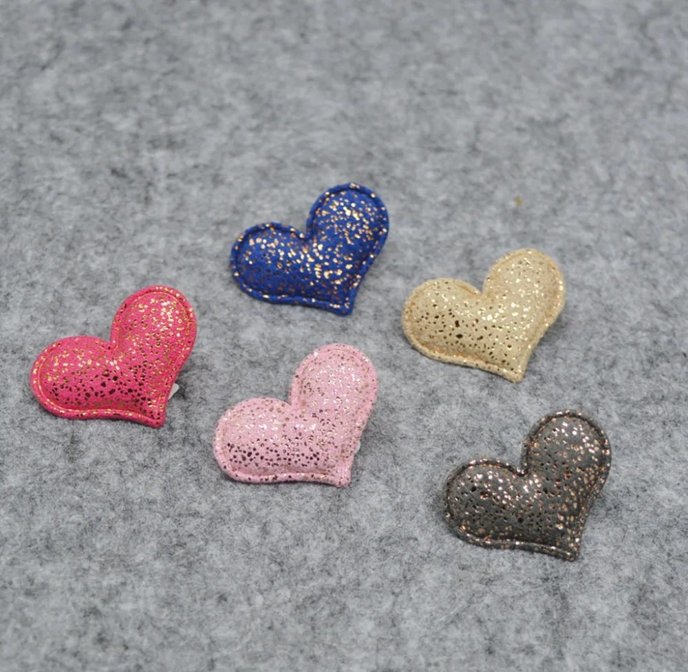 

80pcs 3.8*3cm Shining heart Padded Patches Appliques For Clothes Sewing Supplies DIY Hair Bow Decoration free shipping