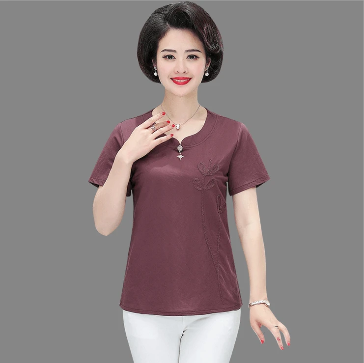 purple 1989 Хлопковые футболки для женщин 5XL, топы с коротким рукавом, лето, новинка, большие размеры, средний возраст, Повседневная футболка для мамы - Цвет: purple 1989