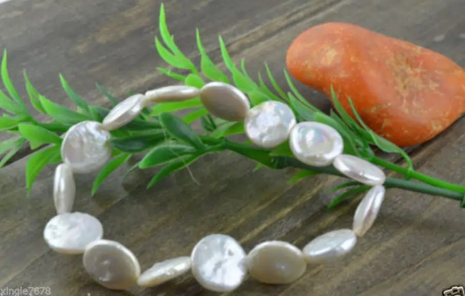 Free Shipping &gt&gt PEARL 12-13mm Coin Disc Freshwater Pearl Stretch Bracelet 7.5'' ghcuj | Украшения и аксессуары