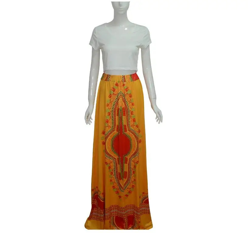 Новая дамская мода белый короткий рукав Футболка + Африканские Этнические