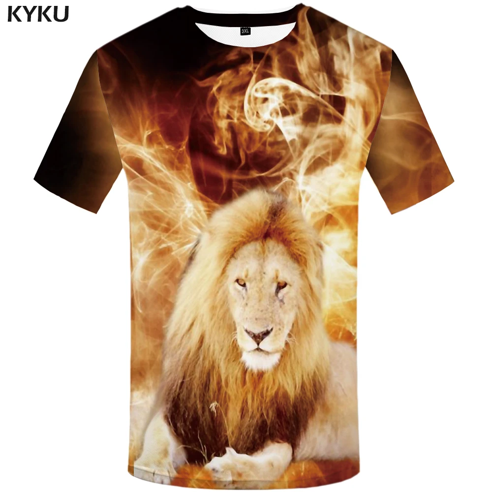 Футболка KYKU Lion 3d с принтом в виде животных Забавные футболки для мужчин Топы И